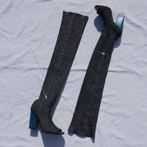 Missoni sparkle knit over the knee peep toe sock boots